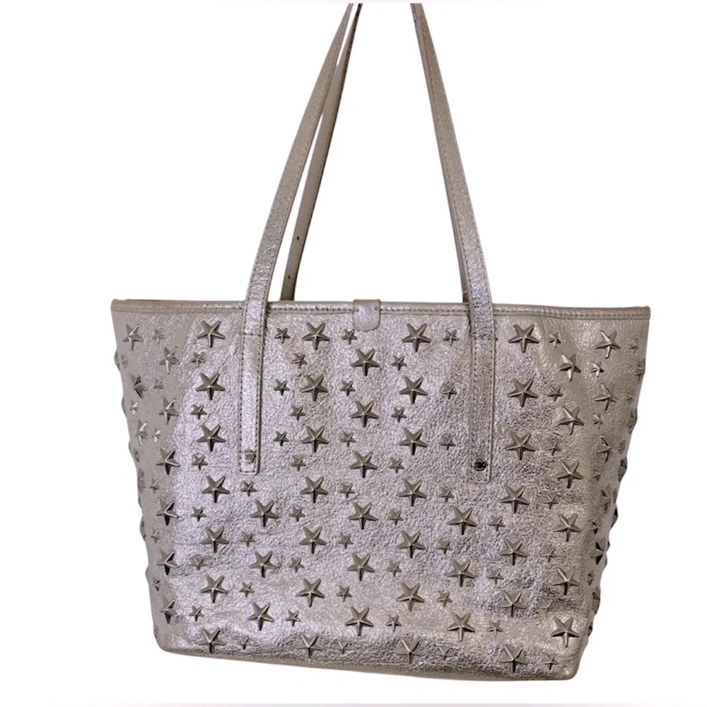 Jimmy Choo ~ Sophia metallic silver leather tote bag with star studs - Picture 1 of 6